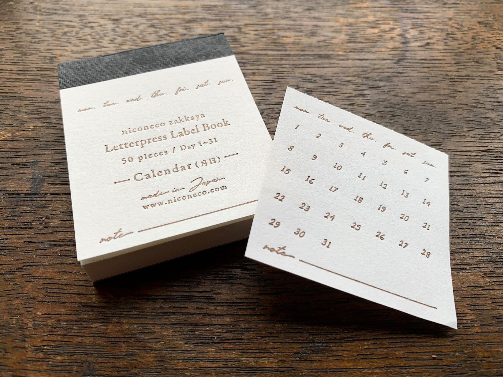 【活版印刷】Label book(Calendar 月日)niconecoコラボ