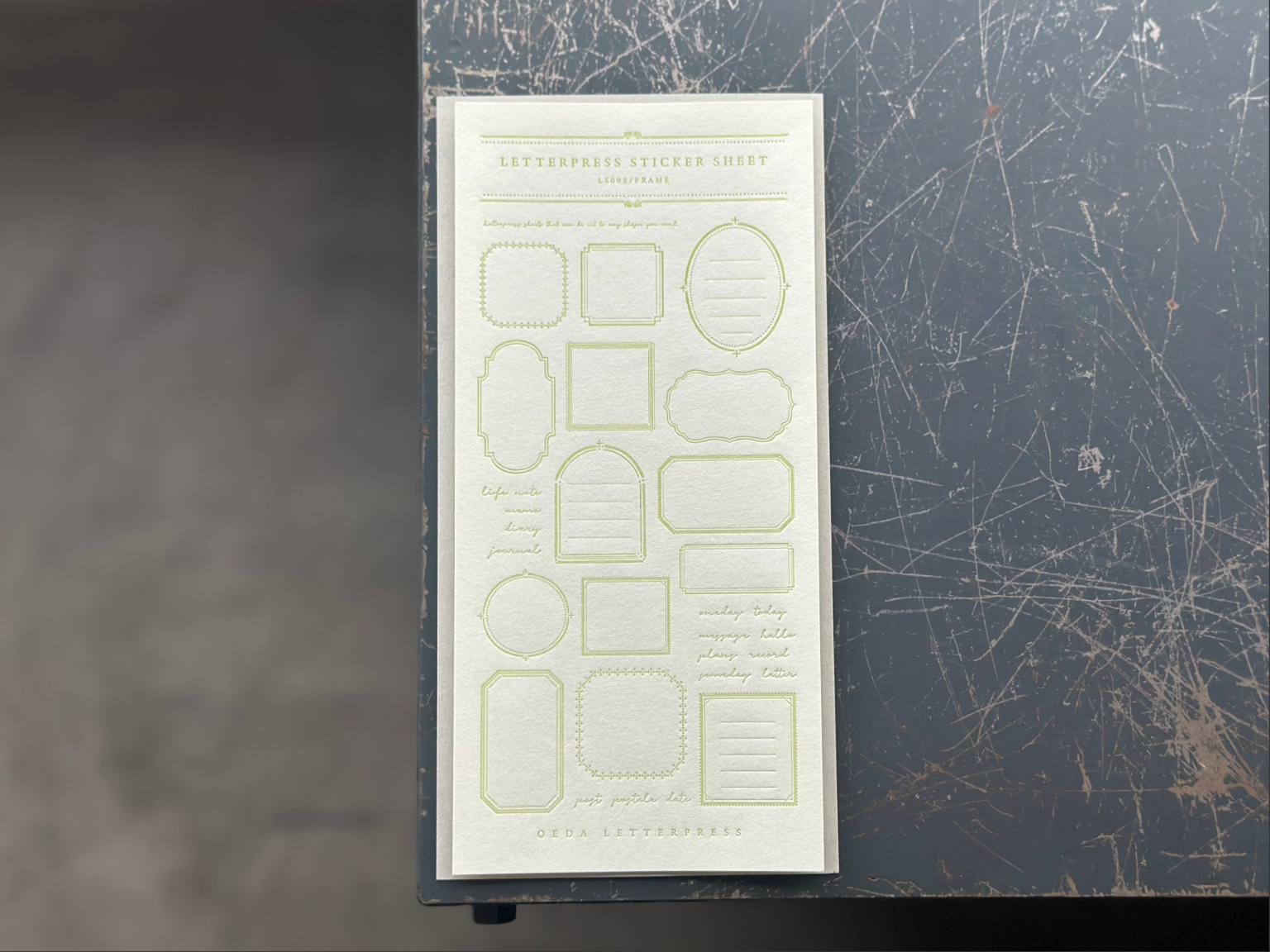 【限定色】LETTERPRESS sticker sheet【FRAME / Light green】
